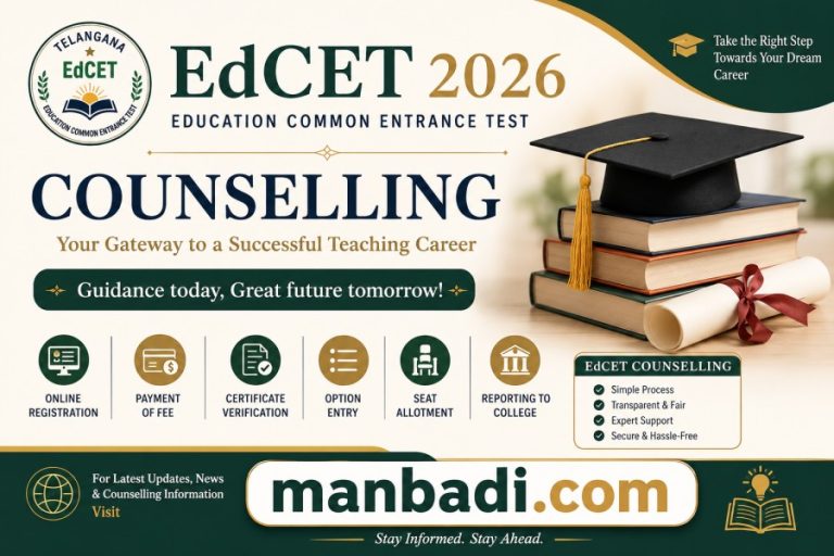TG EdCET Counselling Schedule: Revised Schedule, Registration Extended, Participating Colleges, Documents Required, Web Options, Seat Allotment at Manabadi