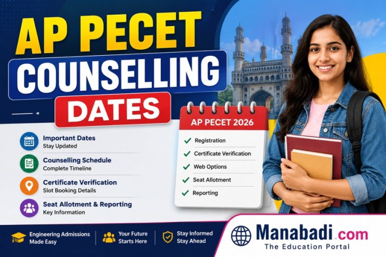 AP PECET Counselling Dates 2026: Notification out, Registration, Dates, Seat Allotment, Documents at Manabadi