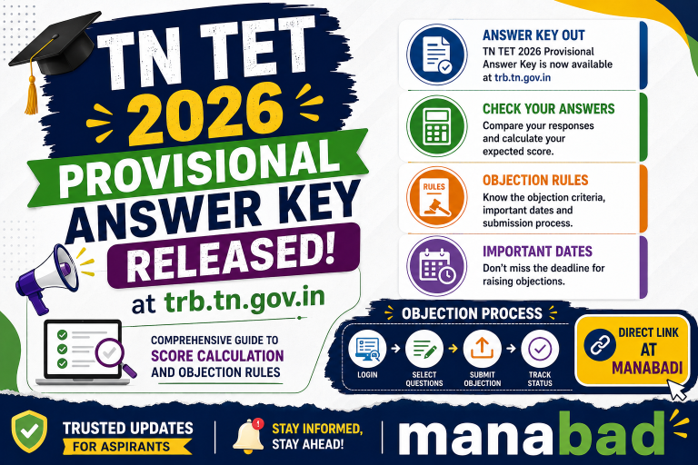 TN TET 2026 Provisional Answer Key Released ; Comprehensive Guide to Score Calculation and Objection Rules at Manabadi
