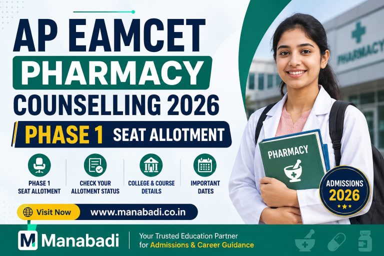 AP EAMCET Pharmacy Counselling 2026: Phase 1 Seat Allotment ,Self Reporting and College Reporting at Manabadi