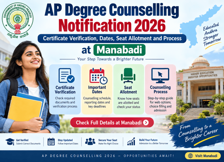 AP Degree Counselling Notification 2026: Certificate Verification, Dates, Seat Allotment and Process at Manabadi