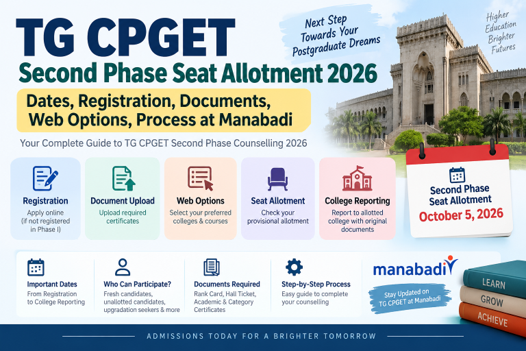 TG CPGET Second Phase Seat Allotment 2026: Dates, Registration, Documents, Web Options, Process at Manabadi