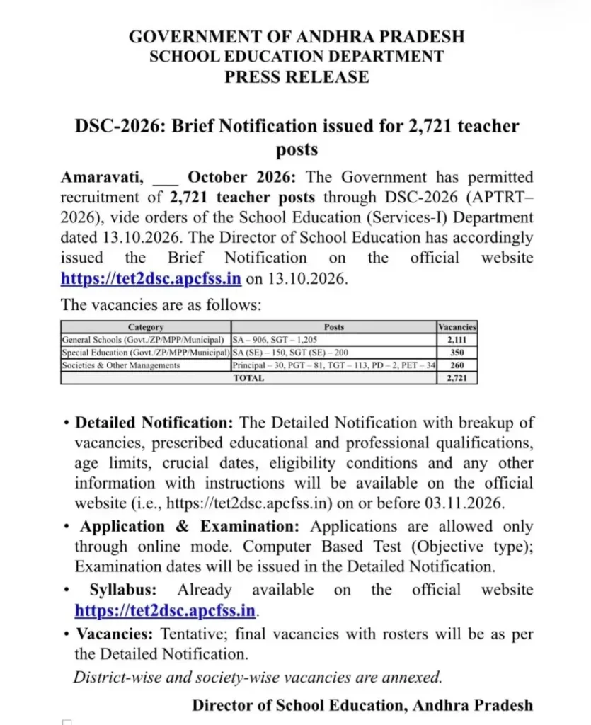 AP DSC 2026 Notification