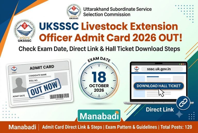 UKSSSC Livestock Extension Officer Admit Card 2026 Out: Check Exam Date, Direct Link & Hall Ticket Download Steps at Manabadi