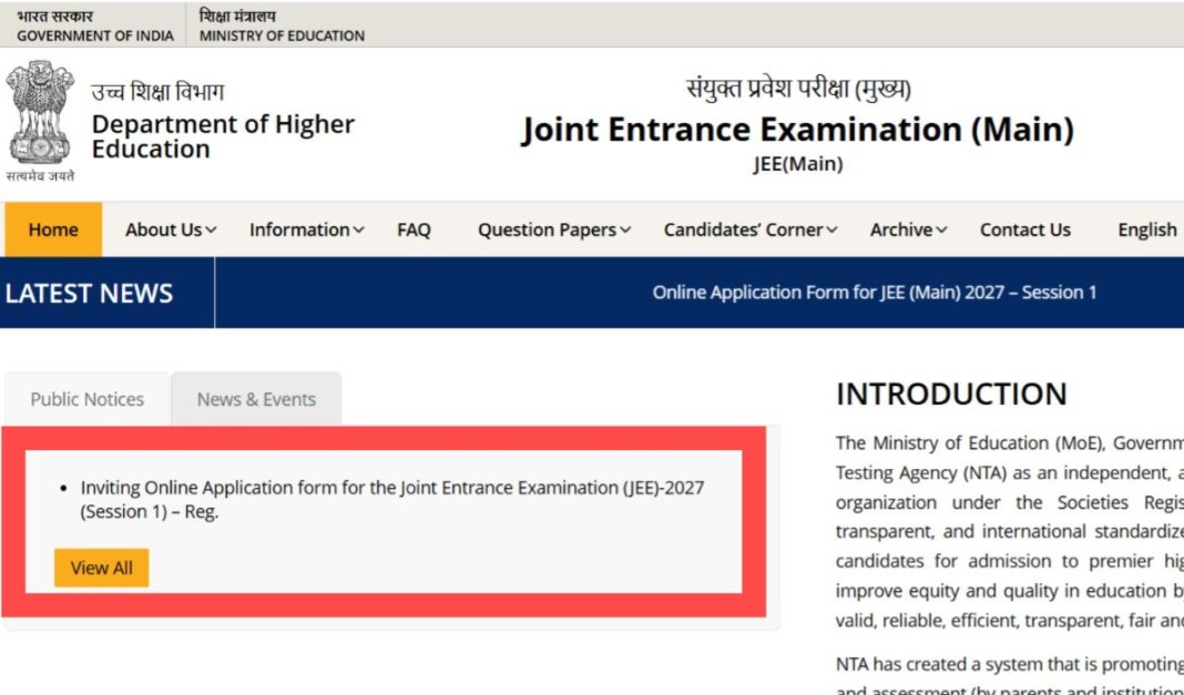 JEE Main 2027 Notification Out: Registration Dates, Exam Schedule ...