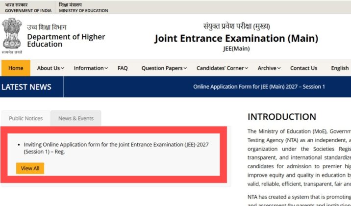 JEE Main 2027 Notification Out: Registration Dates, Exam Schedule ...